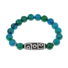 Браслет с 9-глазой бусиной Дзи и синт.камнем Хризоколла BSDS-15-21