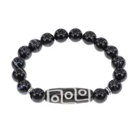 Браслет с 9-глазой бусиной Дзи и нат.камнем Черный агат BSDS-15-23