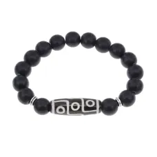 Браслет с 9-глазой бусиной Дзи и синт.камнем Шунгит BSDS-15-24