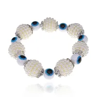 Браслет от сглаза с искусственным жемчугом, 15мм, цвет синий BS562-01