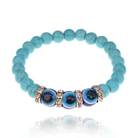 Браслет от сглаза с бирюзой и стразами, 10мм BJBS-327