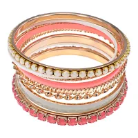 Набор из 9 браслетов со стразами, цвет ярко-розовый UF031-1