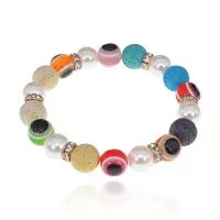 Браслет от сглаза с жемчугом, лавой и стразами, 10мм BS569