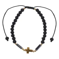 Православный браслет с крестом, гематит и лава BS901