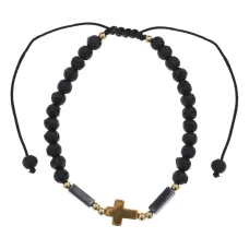 Православный браслет с крестом, гематит и лава BS901