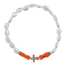 Православный браслет с крестом в ассортименте, иск.жемчуг BS903