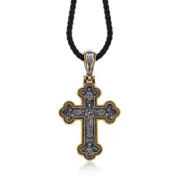 Православный крест с родиевым покрытием на гайтане, 6х4см KR008