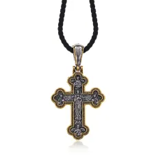 Православный крест с родиевым покрытием на гайтане, 6х4см KR008