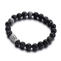 Браслет Будда из черного агата, 8мм BJBS-250