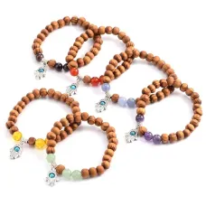 Браслет Хамса с бусинами из дерева и натуральных камней в ассортименте BJBS-266