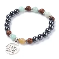 Браслет Лотос, гематит, амазонит, венге, 8мм BJBS-268