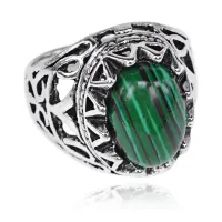 Кольцо с камнем Малахит, размер 11 KL171-02