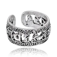 Безразмерное кольцо с мантрами, цвет серебряный KL183
