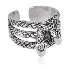 Безразмерное кольцо Две змеи, цвет серебряный KL185