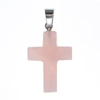 Крест из натурального камня Розовый кварц 26х18х6мм KR008-05