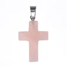 Крест из натурального камня Розовый кварц 26х18х6мм KR008-05
