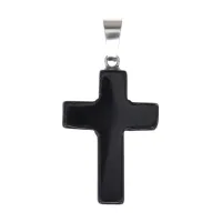 Крест из натурального камня Чёрный агат 26х18х6мм KR008-06