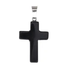 Крест из натурального камня Чёрный агат 26х18х6мм KR008-06