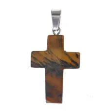 Крест из натурального камня Тигровый глаз 26х18х6мм KR008-09