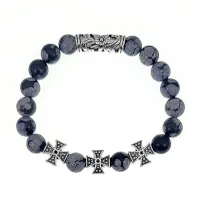 Браслет с молитвой Архангелу Михаилу от врагов, Снежный обсидиан BSH-18-14
