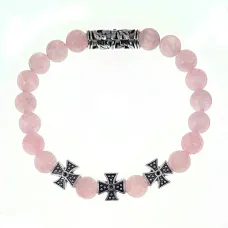 Браслет с молитвой Св. блж. Ксении Петербургской о замужестве, Розовый кварц BSHE-18-15
