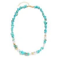 Бусы из синтетического камня Бирюза с искусственным жемчугом BUS049-04