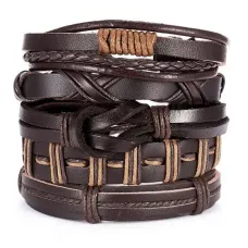 Набор кожаных браслетов, цвет коричневый BSN025