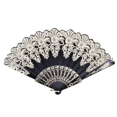 Веер, ткань + пластик, 23х42см, цвет чёрный VR016-01