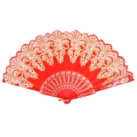 Веер, ткань + пластик, 23х42см, цвет красный VR016-02