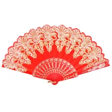Веер, ткань + пластик, 23х42см, цвет красный VR016-02