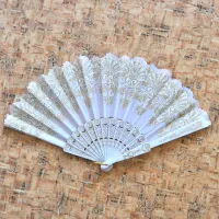 Веер, ткань + пластик, 23х42см, цвет белый VR016-03