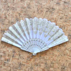 Веер, ткань + пластик, 23х42см, цвет белый VR016-03