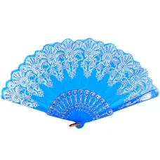 Веер, ткань + пластик, 23х42см, цвет голубой VR016-04