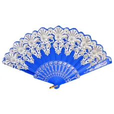 Веер, ткань + пластик, 23х42см, цвет синий VR016-05