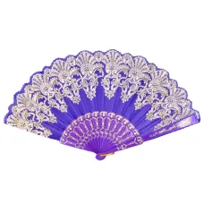 Веер, ткань + пластик, 23х42см, цвет фиолетовый VR016-06