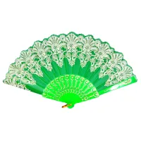 Веер, ткань + пластик, 23х42см, цвет салатовый VR016-07