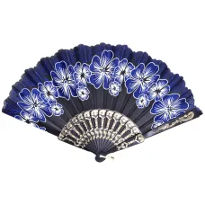 Веер Цветы, ткань + пластик, 23х42см, цвет чёрный VR017