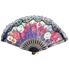 Веер с кружевом, ткань + пластик, 24х42см, цвет чёрный VR019-01