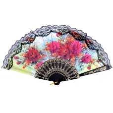 Веер с кружевом, ткань + пластик, 24х42см, цвет чёрный VR019-02