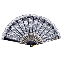 Веер, ткань + пластик, 23х42см, цвет чёрный VR020-01