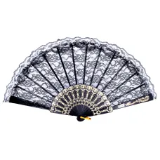 Веер, ткань + пластик, 23х42см, цвет чёрный VR020-01