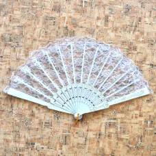 Веер, ткань + пластик, 23х42см, цвет белый VR020-02