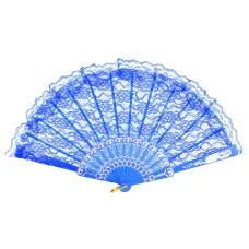 Веер, ткань + пластик, 23х42см, цвет синий VR020-03