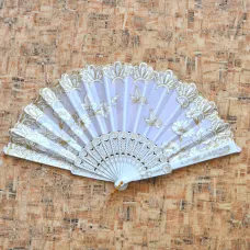 Веер Цветы, пластик+ткань, 23х42см, цвет белый VR021-01