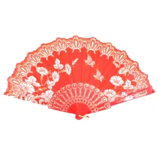 Веер Цветы, пластик+ткань, 23х42см, цвет красный VR021-02