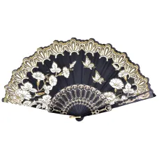 Веер Цветы, пластик+ткань, 23х42см, цвет черный VR021-03