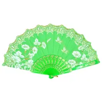 Веер Цветы, пластик+ткань, 23х42см, цвет зелёный VR021-04