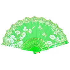 Веер Цветы, пластик+ткань, 23х42см, цвет зелёный VR021-04