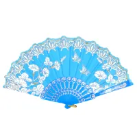 Веер Цветы, пластик+ткань, 23х42см, цвет голубой VR021-06