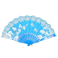 Веер Цветы, пластик+ткань, 23х42см, цвет голубой VR021-06